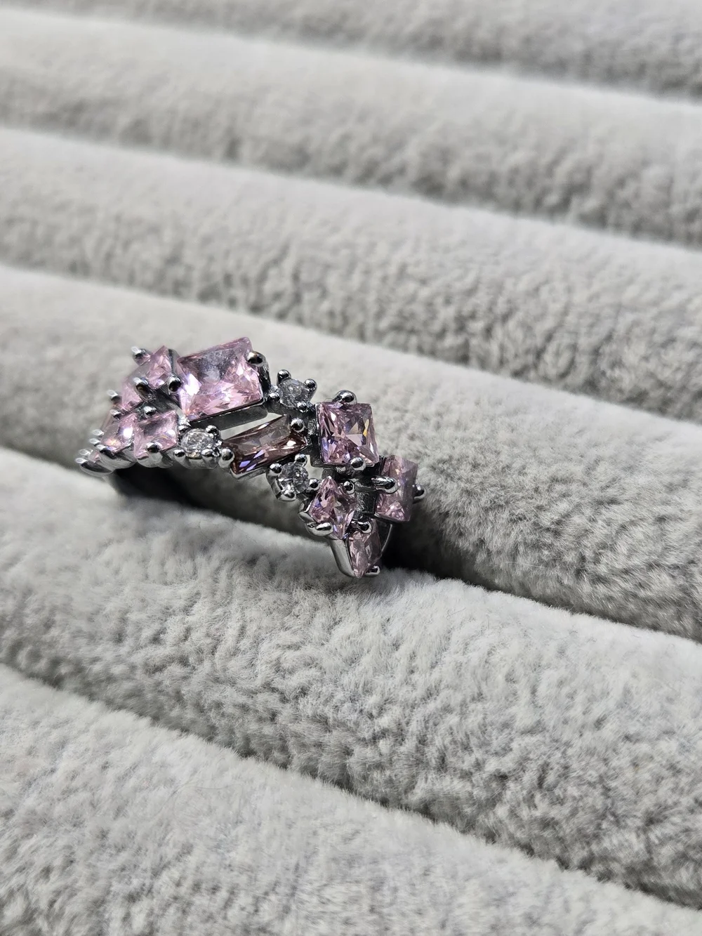 Size 8 Rose Quartz Rhodium Plated Eternity Bomb Party Ring